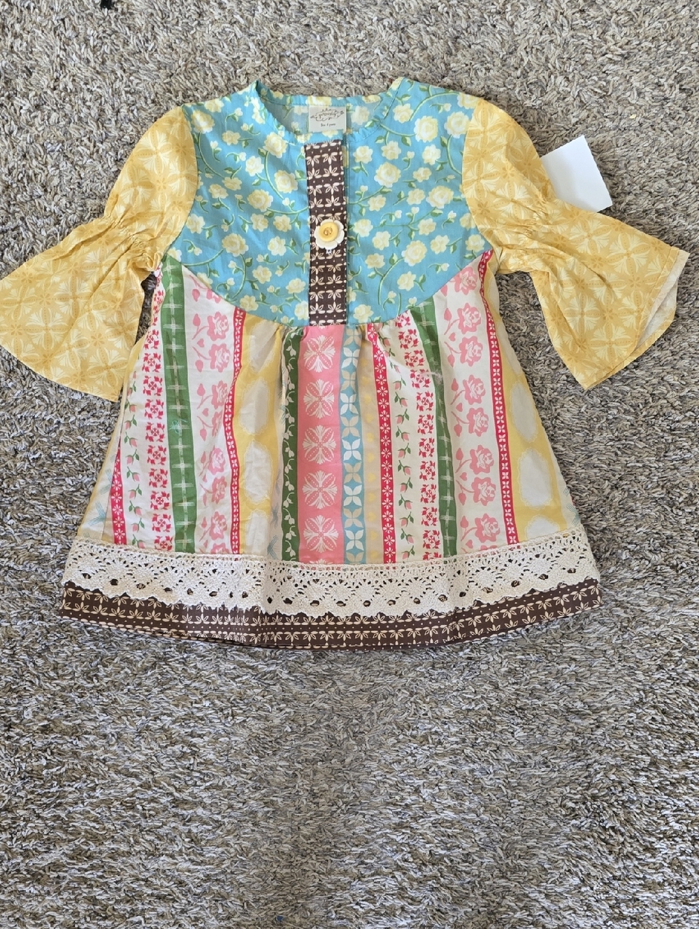 Persnickety Yellow, Blue, Pink & Green Girls' Patchwork Tunic